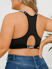 Plus Size Women's Soft Racer Back Yoga Bra Letter Print