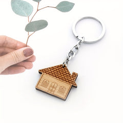 Cartoon Home Keychain Wooden Key Ring Purse Bag Backpack Car Key Charm Gift