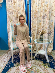 Smiling Print Lounge Set Crew Neck Top & Pants Women's Loungewear