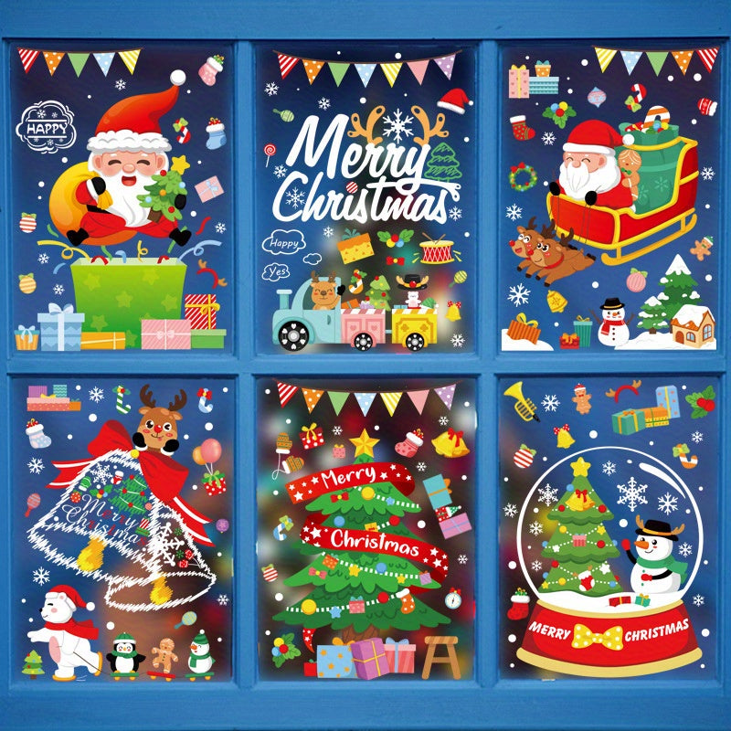 9pcs Christmas Window Decorations Snowman Elk Electrostatic Stickers