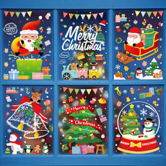 9pcs Christmas Window Decorations Snowman Elk Electrostatic Stickers