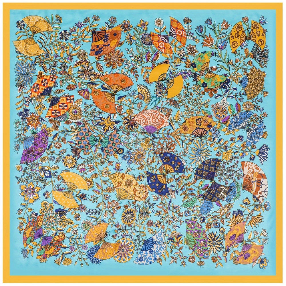 Boho Floral Print Vintage Bandana Silk Square Scarf Large Satin Shawl