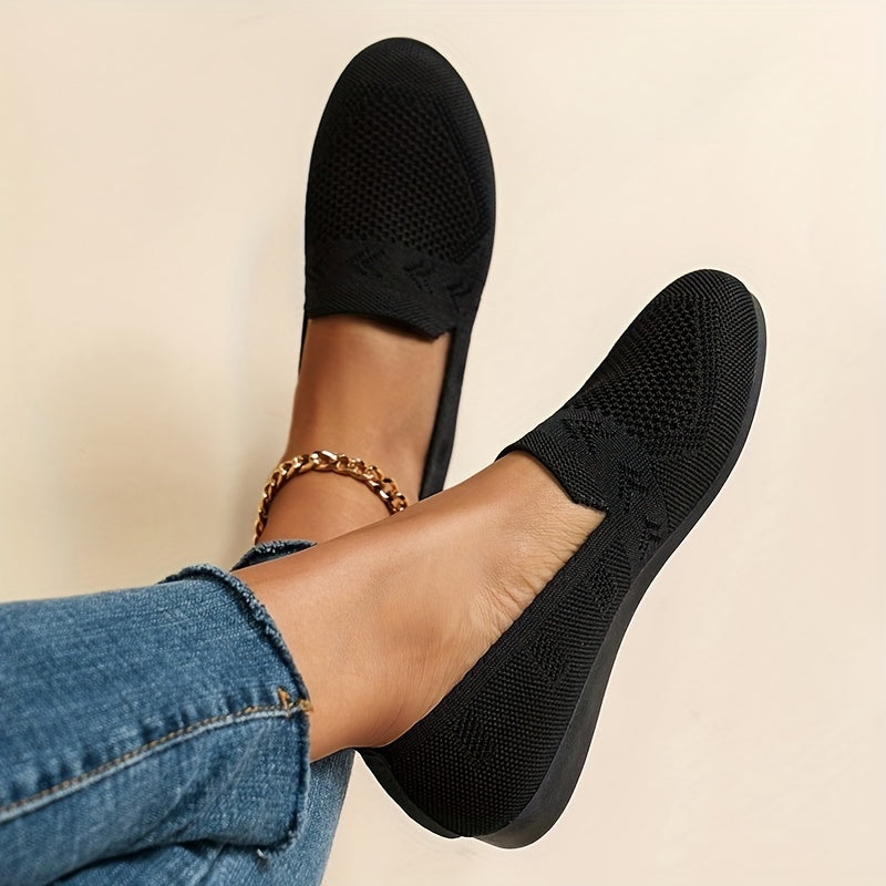 Women's Lightweight Knitted Flat Shoes Soft Sole Casual Slip-On Flats