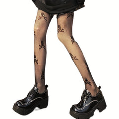 Skull Fishnet Tights High Waist Mesh Pantyhose Stockings