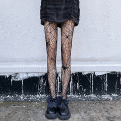 Spider Pattern Fishnet Tights High Waist Mesh Pantyhose Stockings