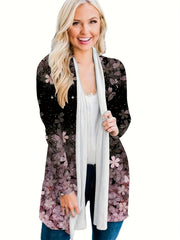 Floral Print Long Sleeve Open Front Cardigan
