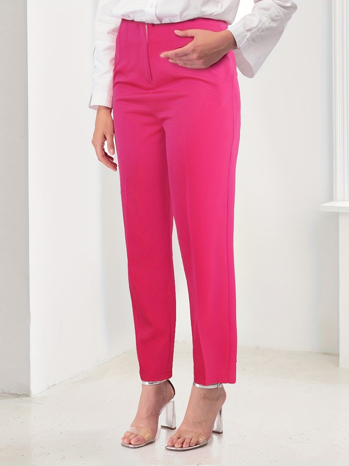 Solid Pants Long Length Work Office Pants Women's Clothing