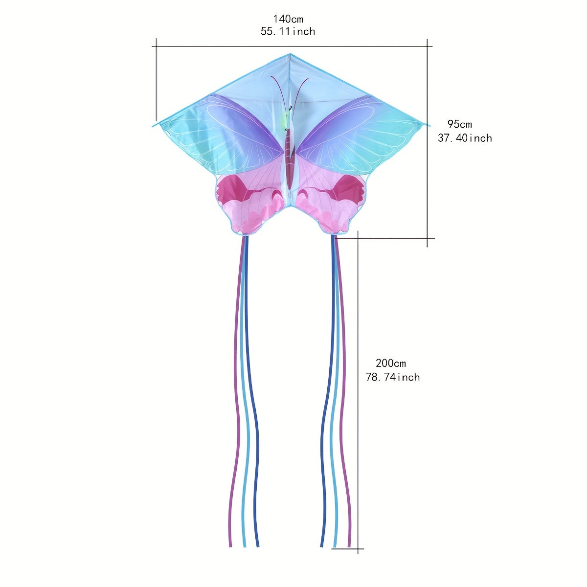 Large Purple Butterfly Kite with 91.44m Handle Line