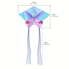 Large Purple Butterfly Kite with 91.44m Handle Line