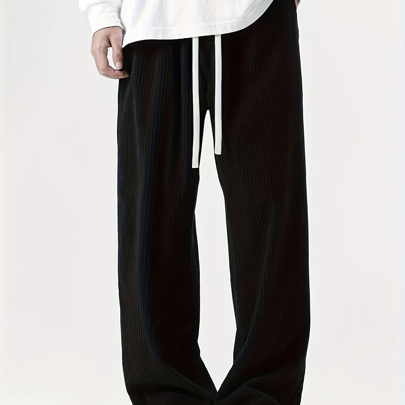 Men's Loose Solid Pants With Pockets Comfy Drawstring Trousers