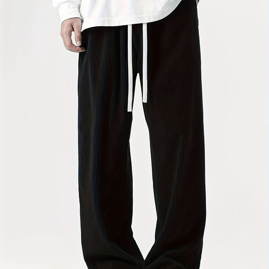 Men's Loose Solid Pants With Pockets Comfy Drawstring Trousers