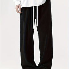 Men's Loose Solid Pants With Pockets Comfy Drawstring Trousers