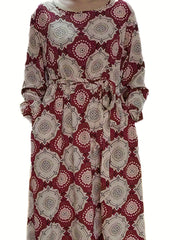Floral Print Long Sleeve Plus Size Dress