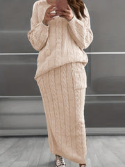 Women's Plus Cable Jacquard Sweater & Skirt Outfit Set