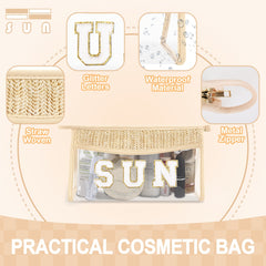 Boho Sun Bag with Clear Patch and Zipper for Makeup, Travel and Cosmetics