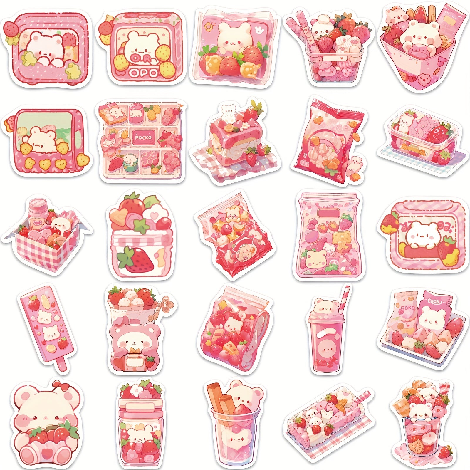 50pcs Pink Cartoon Dessert Waterproof Notebook Decorative Stickers