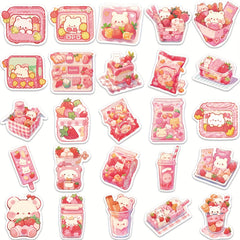 50pcs Pink Cartoon Dessert Waterproof Notebook Decorative Stickers