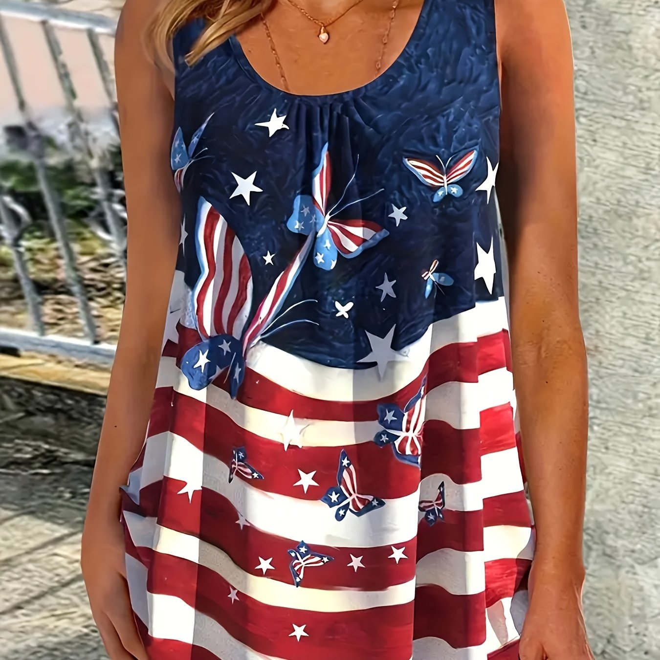 American Flag Butterfly Print Tank Top
