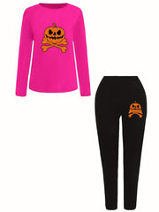 Halloween 2pcs Set Women's Plus Graphic Print Tee & Leggings Set