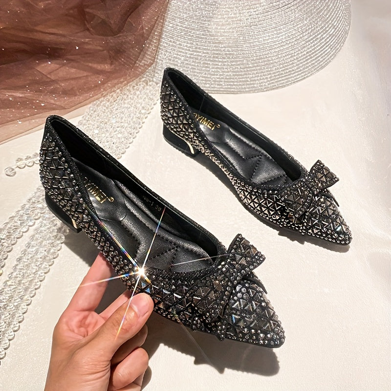 Rhinestone Low Heels Pointed Toe Slip-On Shoes