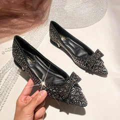 Rhinestone Low Heels Pointed Toe Slip-On Shoes