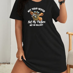 Cow & Slogan Print Short Sleeve Nightdress