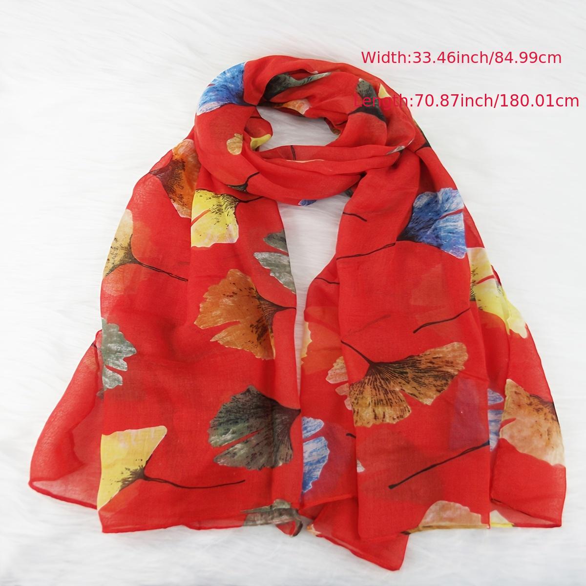Ginkgo Leaf Print Red Scarf Vintage Shawl Turban Head Wrap Hijab