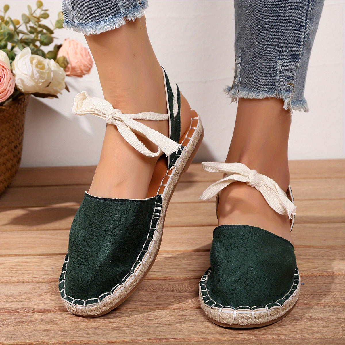 Espadrille Flat Shoes Closed Toe Lace Up Ankle Slingback Sandals