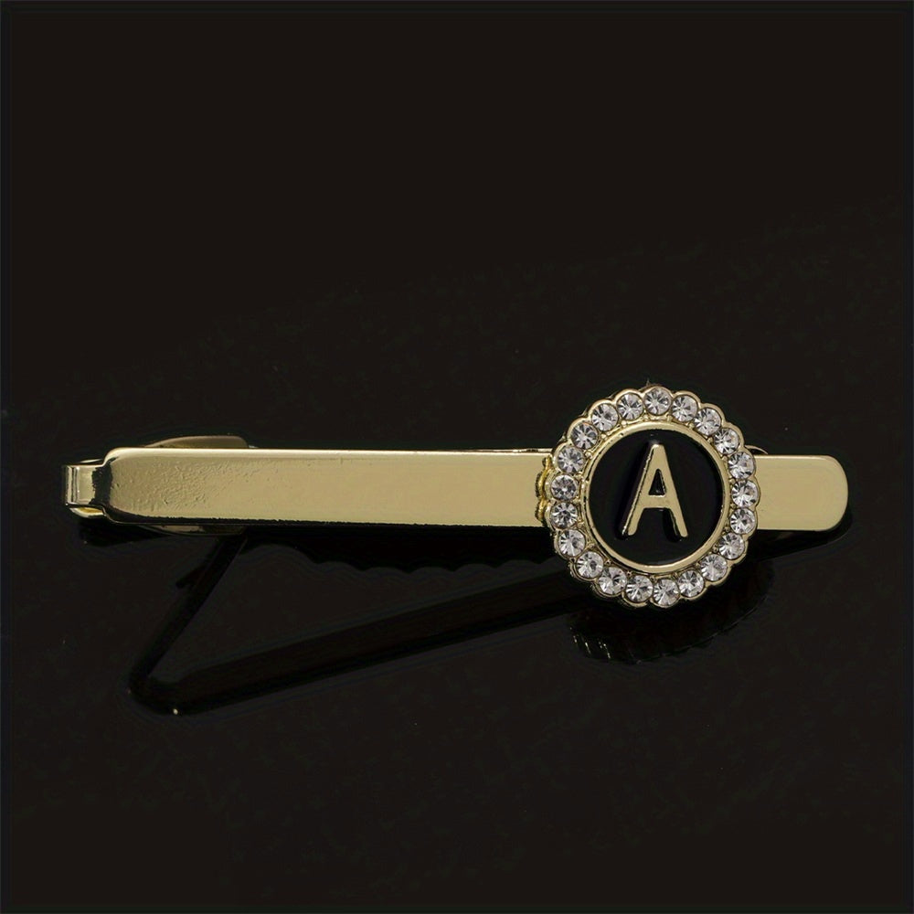 Men's Rhinestone Initial Letter Tie Clip Wedding Business Necktie Accessory