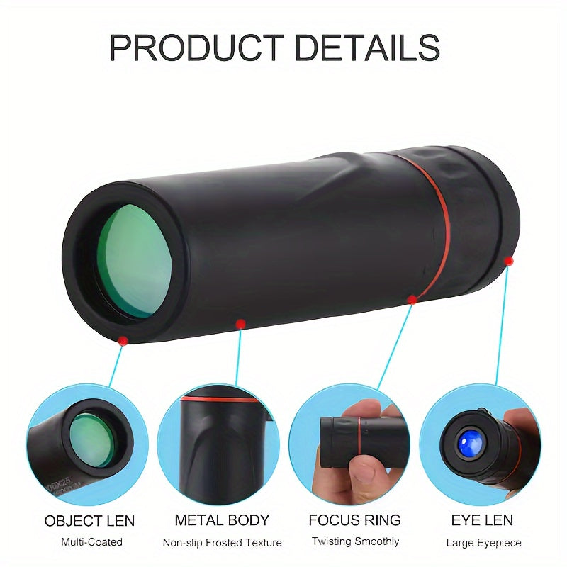 Waterproof 10X Monocular Telescope for Travel, Smartphone Compatible