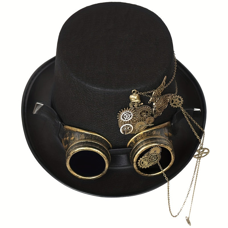 Heavy Metal Chain Steam Punk Hat With Skull Emblem for Halloween