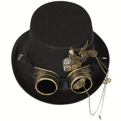 Heavy Metal Chain Steam Punk Hat With Skull Emblem for Halloween