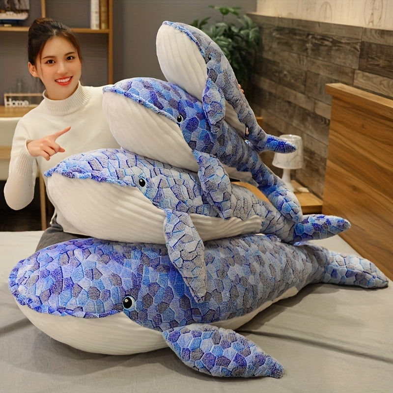 Extra Large Whale Plush Pillow Cushion 50cm - Gray & Pat