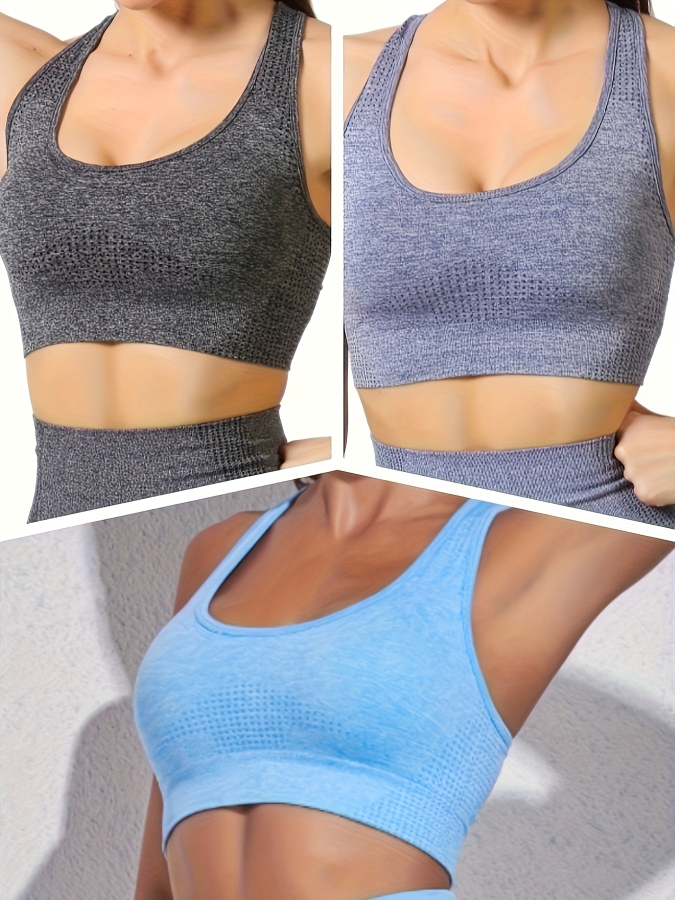 3Pcs Racer Back Sports Bra High Stretch Fitness Top