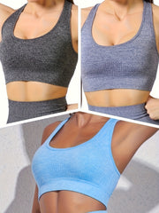 3Pcs Racer Back Sports Bra High Stretch Fitness Top