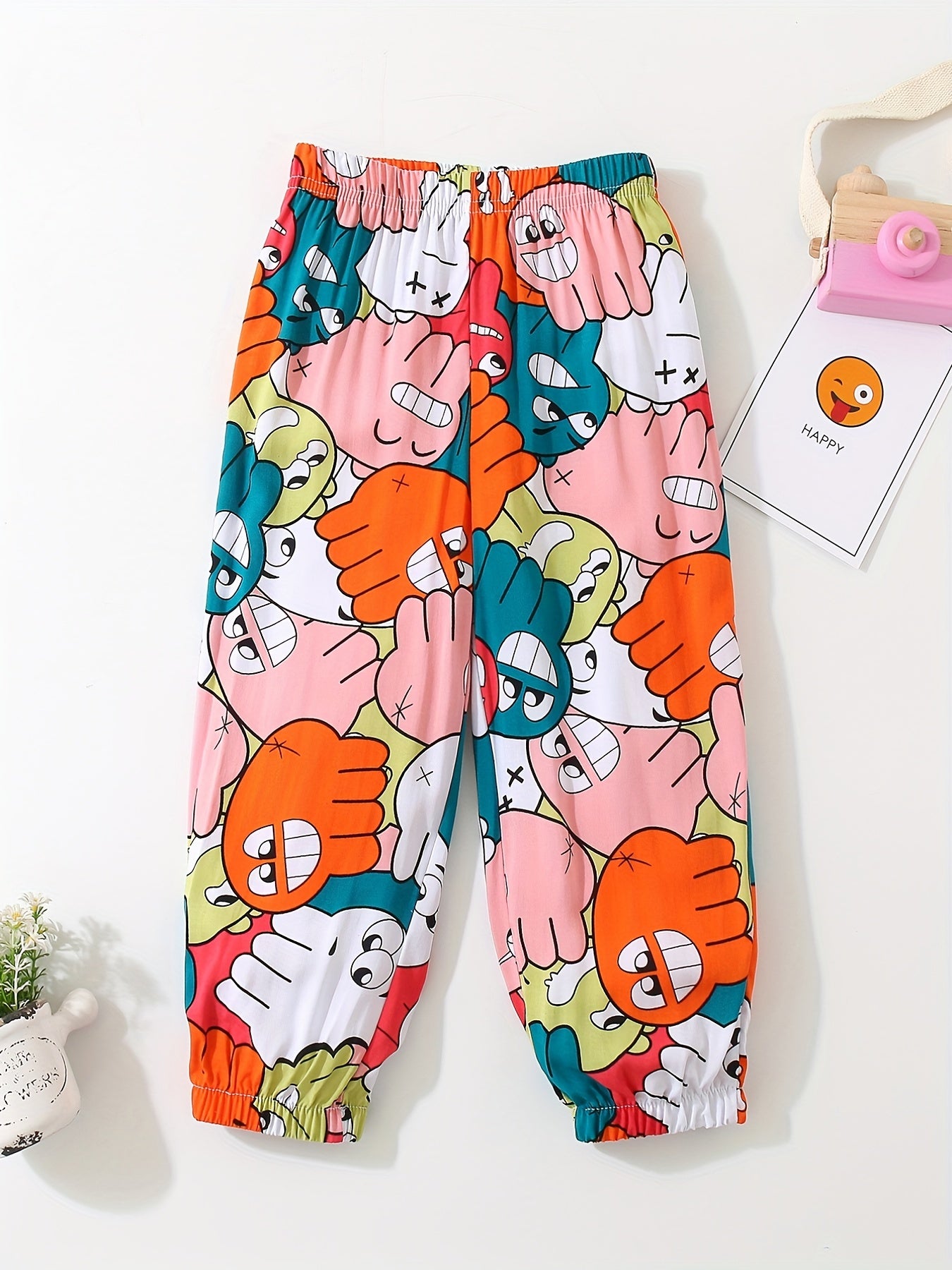 Girls Casual Flowers Graphic Cotton Jogger Trousers for Summer