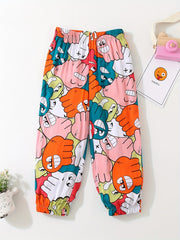 Girls' Cartoon Face Jogger Pants For Outfit