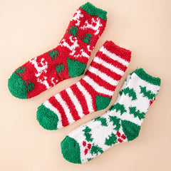 3 Pairs Fuzzy Floor Socks Comfy & Warm Christmas Mid Tube Socks