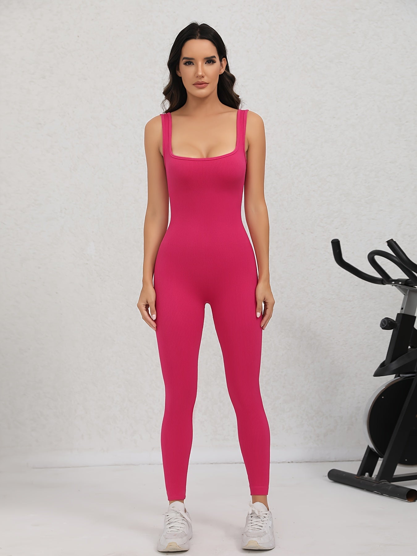 Women's Ribbed Tank Bodysuit Sleeveless Yoga Jumpsuit