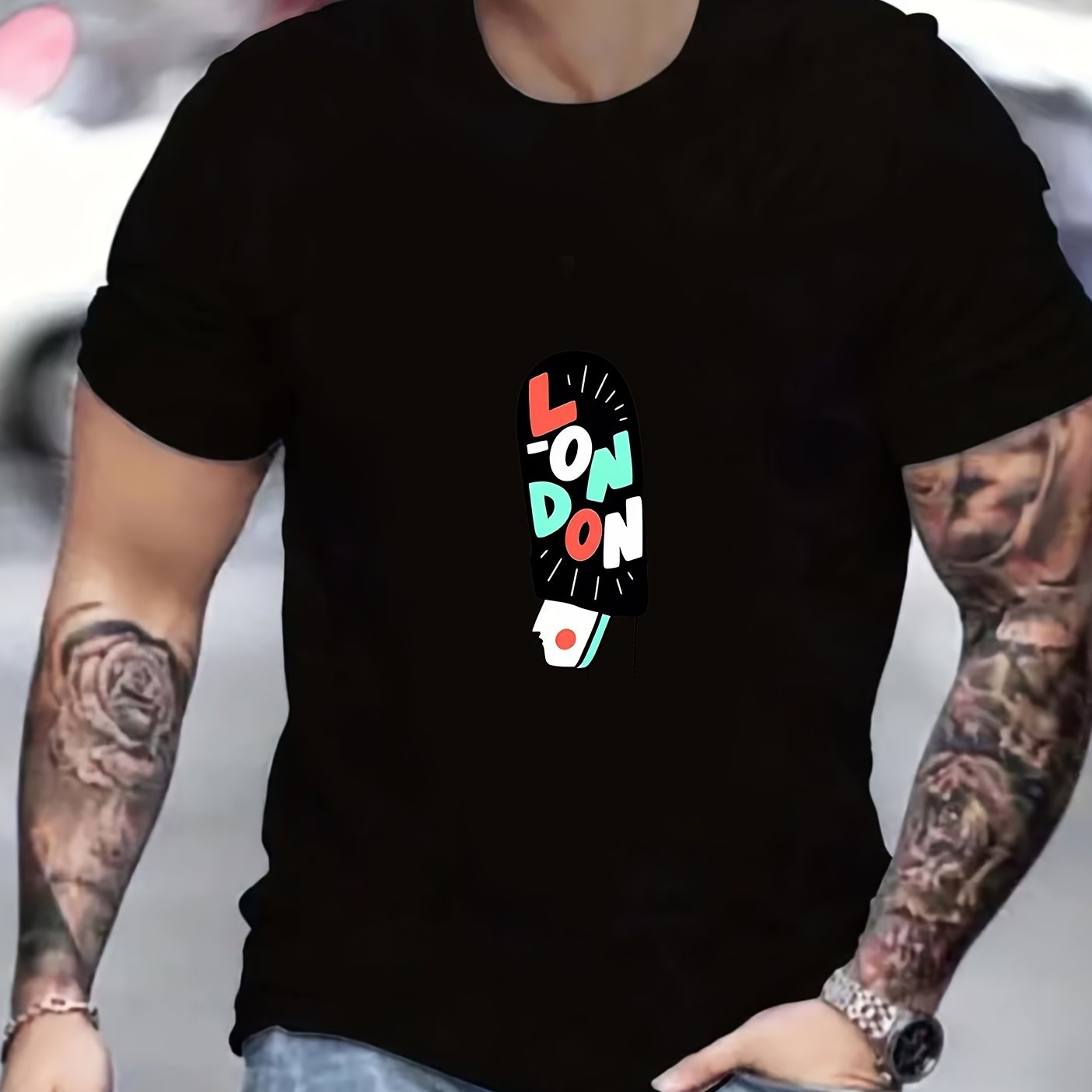 LONDON Print Men's Graphic Crew Neck T shirt Casual Comfy Tees