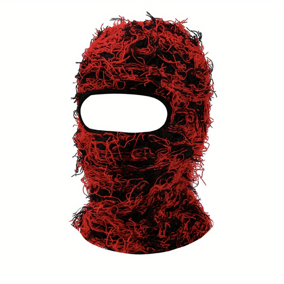 Fringe Trim Casual Balaclava Distressed Knitted Ski Mask