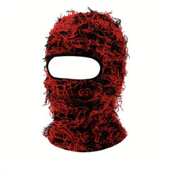Fringe Trim Casual Balaclava Distressed Knitted Ski Mask