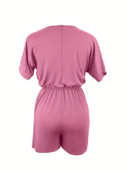 Casual Drawstring Waist Romper Jumpsuit Short Sleeve Women's Clothing