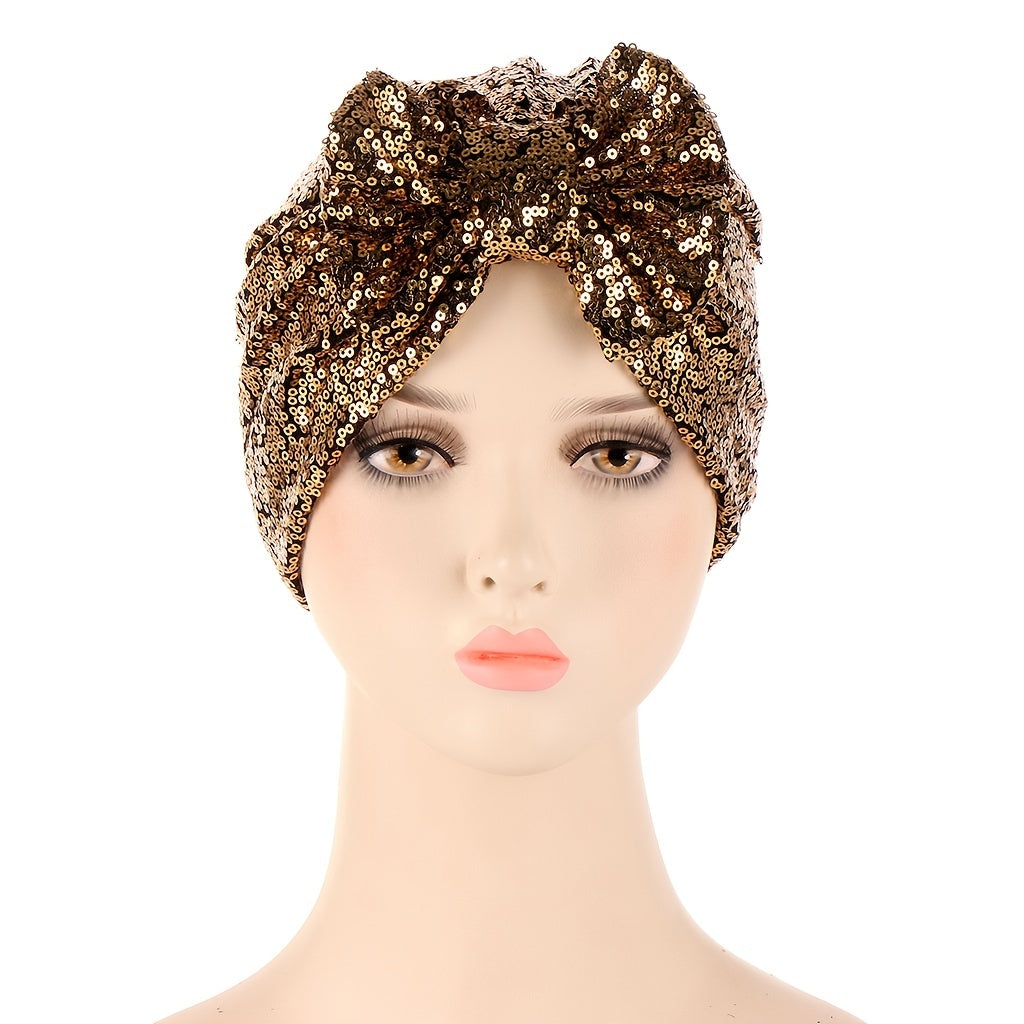 Sequin Bow Beanie Cap Lightweight Women Turban Hat Hair Bonnet