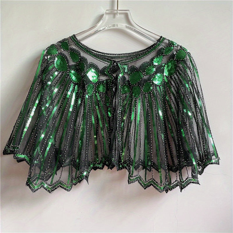 Vintage Punk Shawl Sequin Beaded Short Cape Mesh Wrap