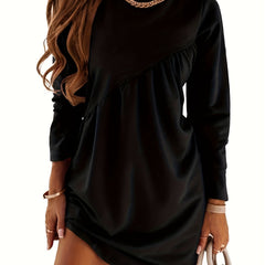 Solid Ruched Long Sleeve Mini Dress