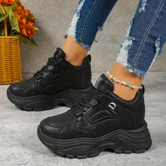 Women's Lace Up Chunky Sneakers Hidden Heel Casual Walking Shoes