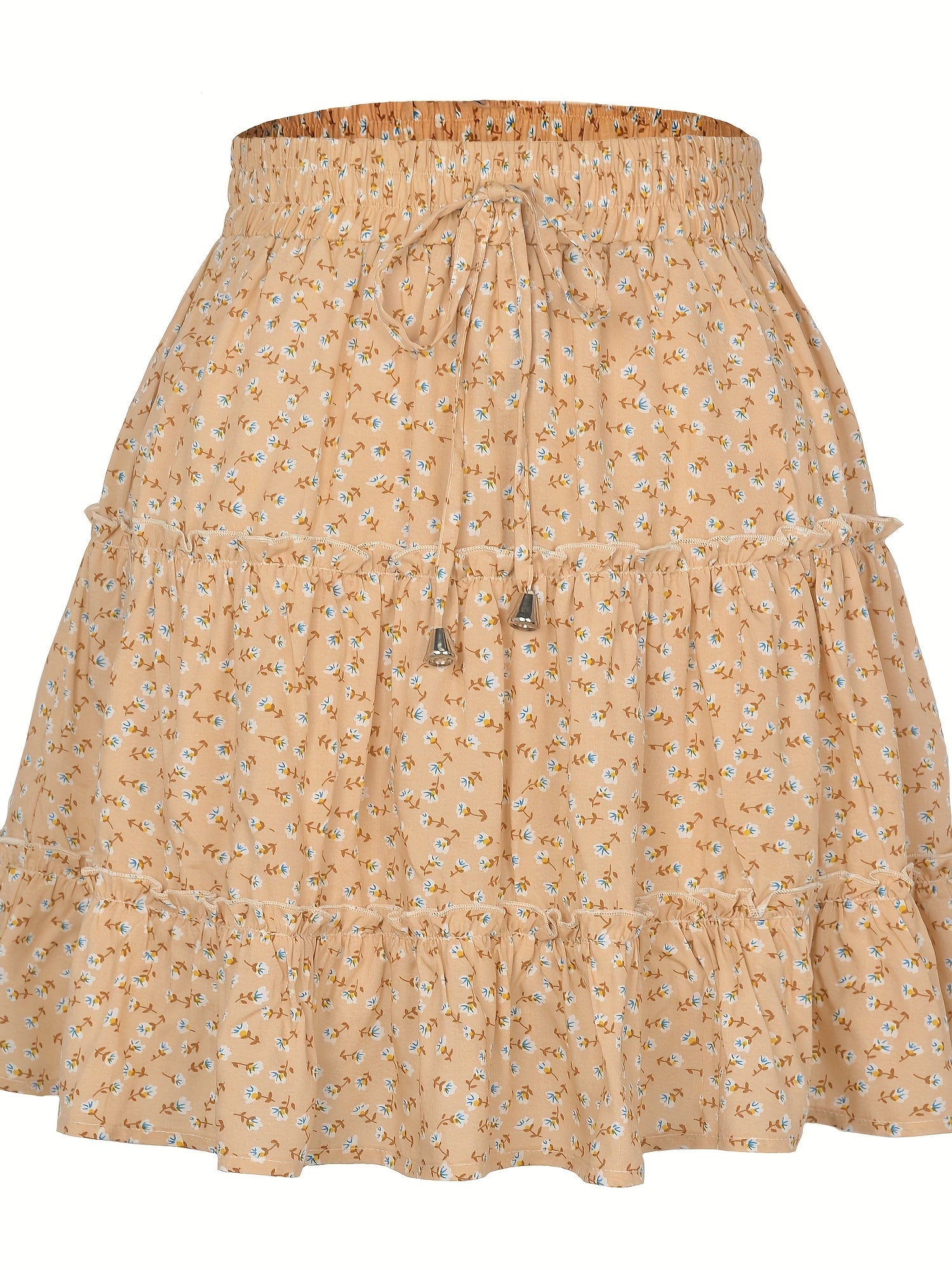 Boho Floral Print Tiered Skirt High Waist A-Line Summer Beach Skirt