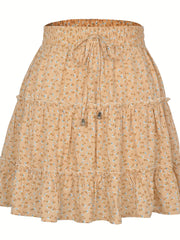 Boho Floral Print Tiered Skirt High Waist A-Line Summer Beach Skirt
