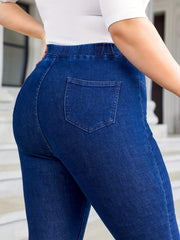 High Stretch Skinny Jeans - Elastic Waist Solid Color